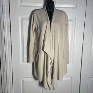 Barefoot Dreams CozyChic Lite Cardigan‎ Womens S/M Beige Open Front Pockets Soft